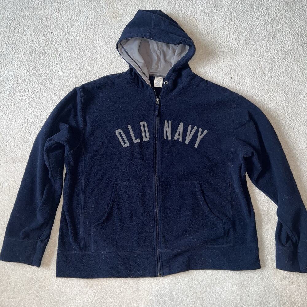 Old Navy 90’s Vintage Y2K Fleece Hoodie Sweater Mens Extra Large XL Navy Blue